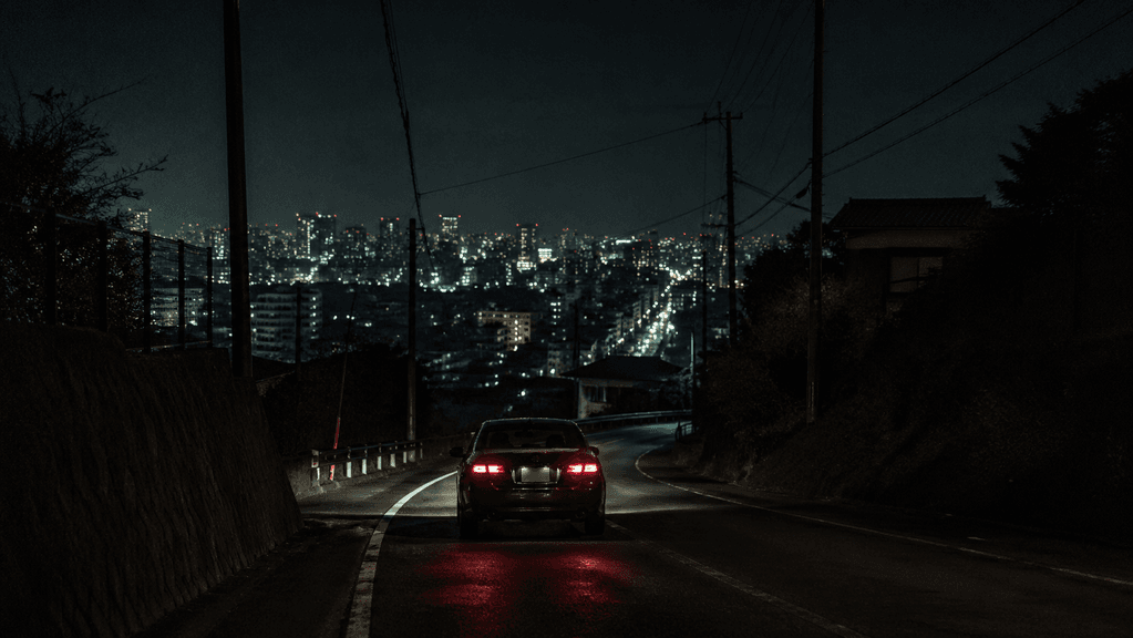 秋田市街地を避けて郊外へ向かう夜のドライブ