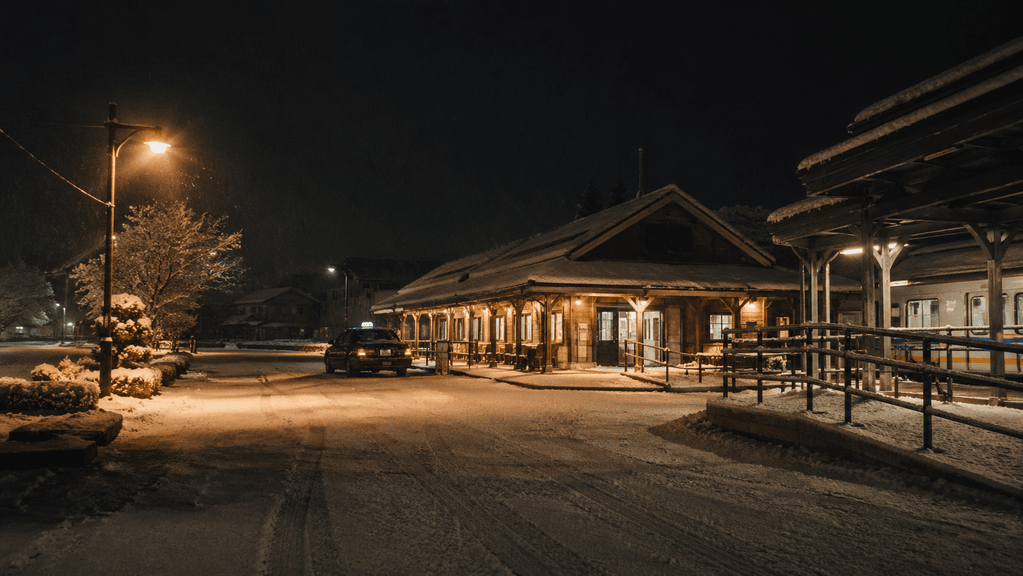 雪の夜の駅前