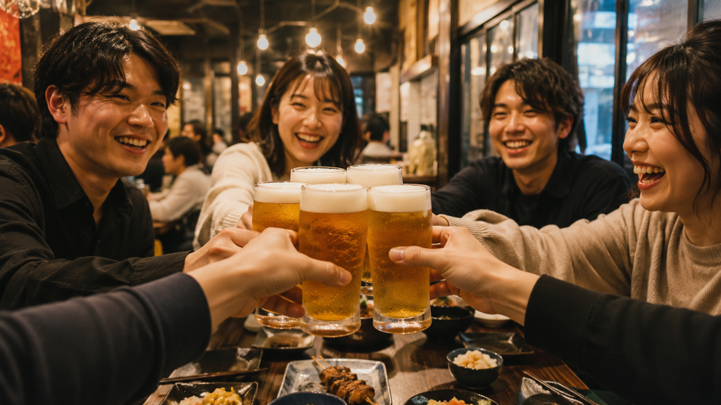 フットワーク枠の掲示板機能を駆使して近場の人と仕事終わりにサクッと合流し飲み会を楽しむ様子