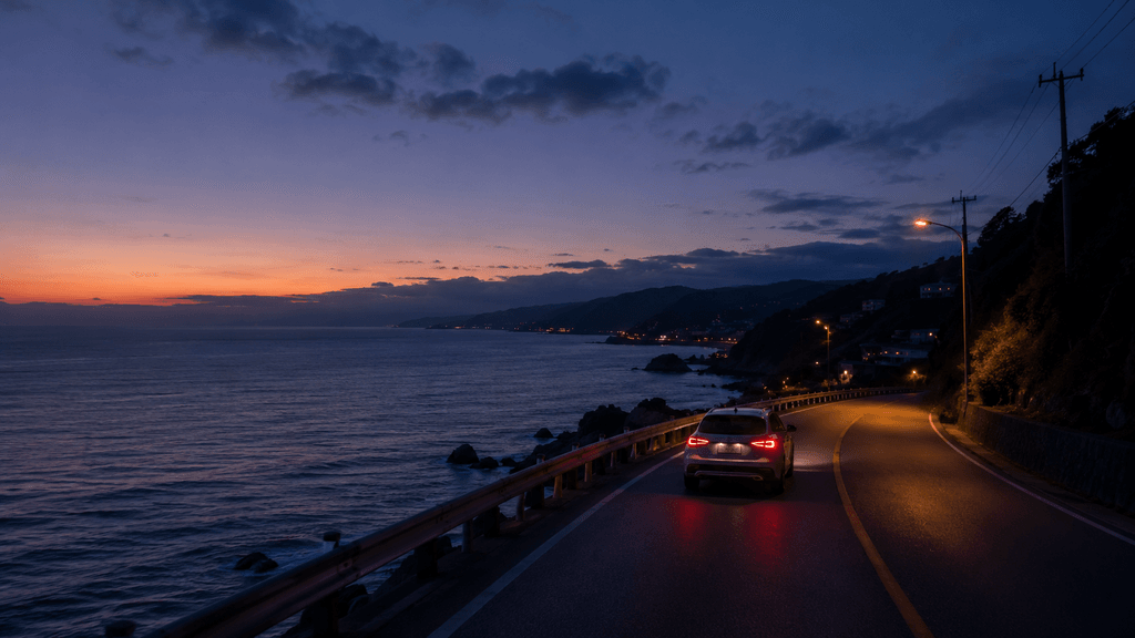 淡路島の夜の海岸ドライブ