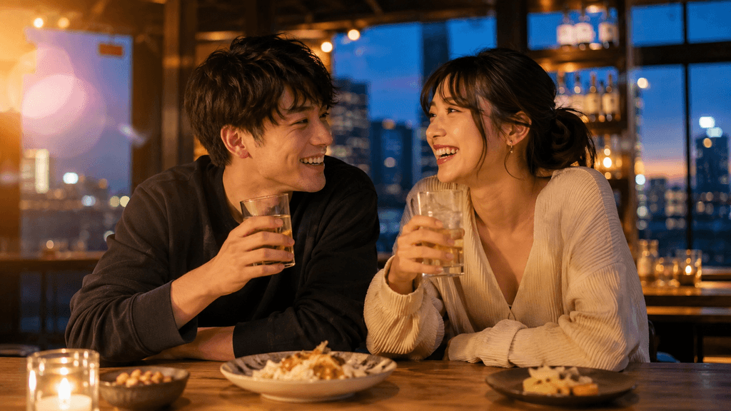 自分に合ったカジュアルなアプリで気の合う飲み友達と出会い楽しい時間を過ごす男女