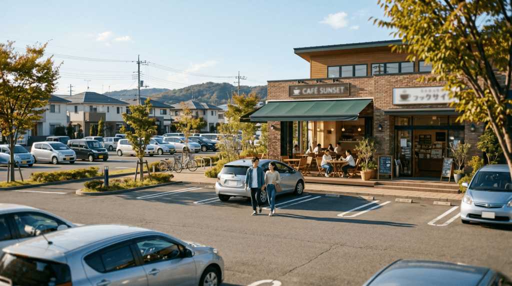 郊外カフェの駐車場