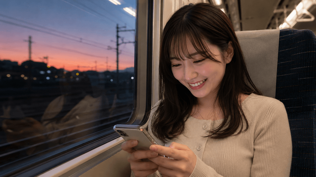 解散した直後の帰りの電車や駅のホームで嬉しそうにスマートフォンでお礼LINEを送る女性