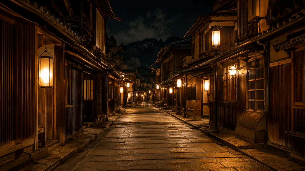 静かな夜の古い町並み