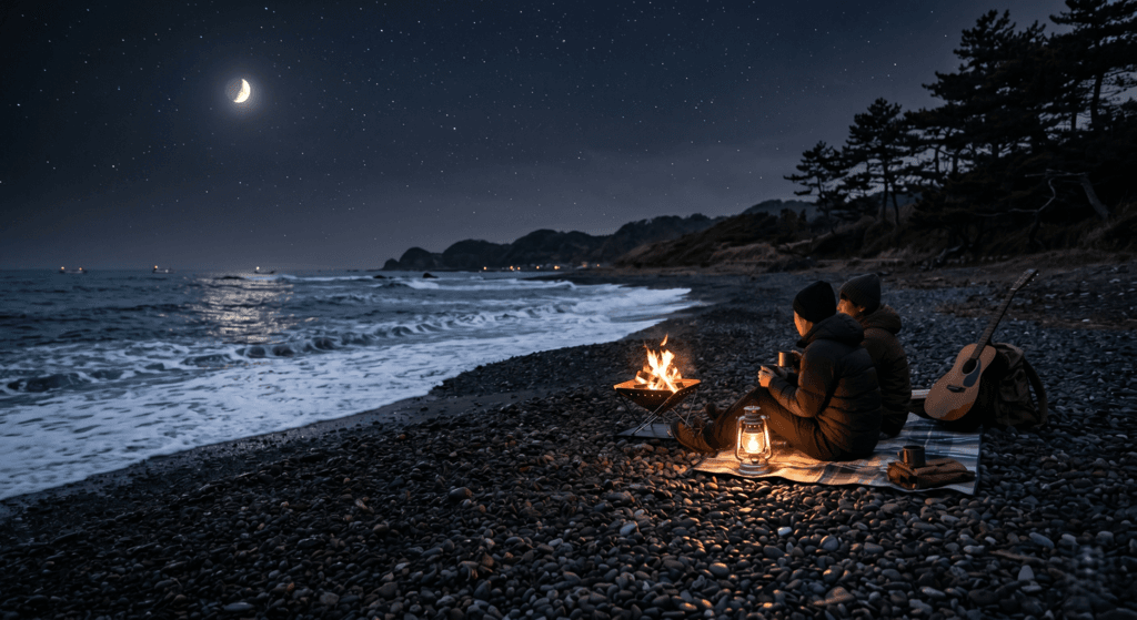 夜の静かな海岸