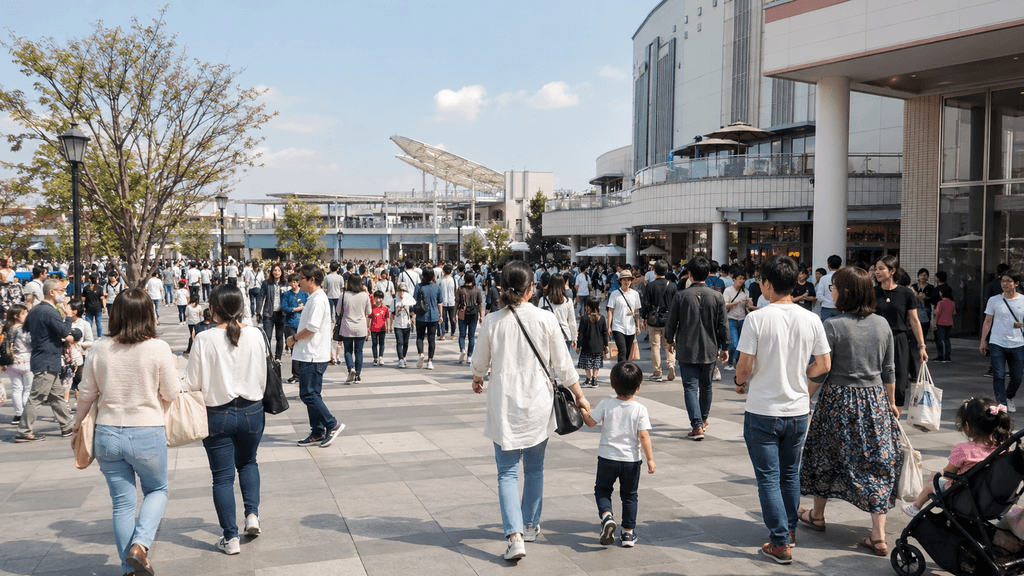 家族連れやカップルで賑わう大型ショッピングモール