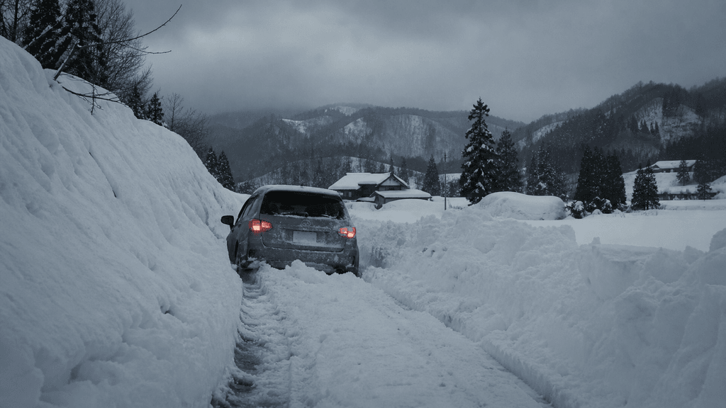 中野・飯山エリアの冬の雪道によるブロック