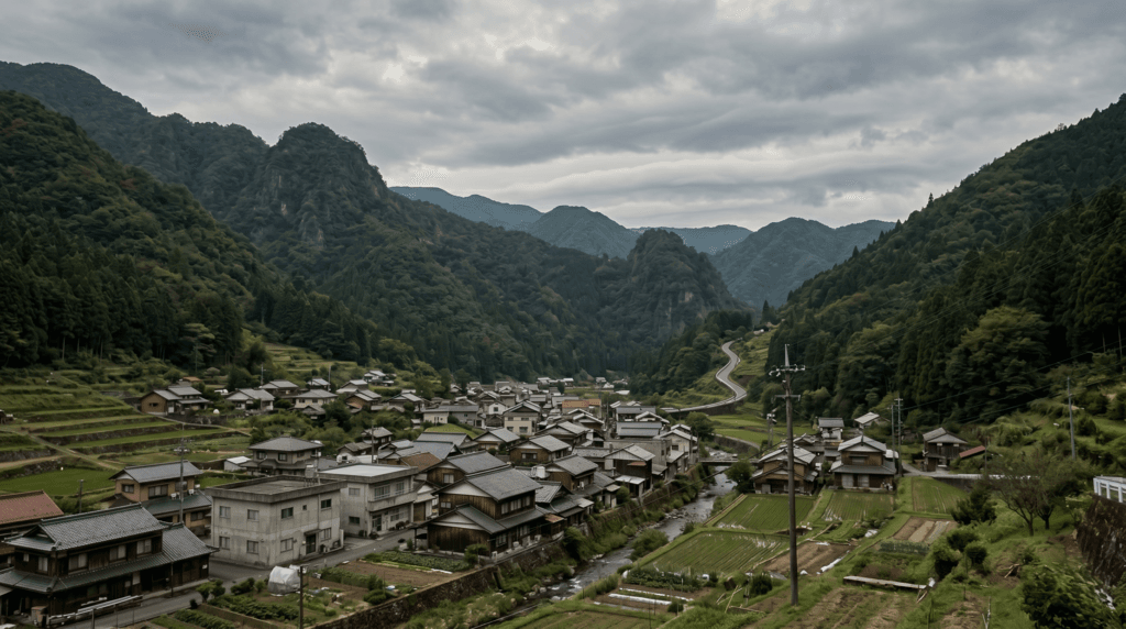 山に囲まれた盆地の町