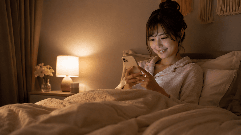 親バレを防ぐ対策を整え安心してスマートフォンを操作する実家暮らしの女性