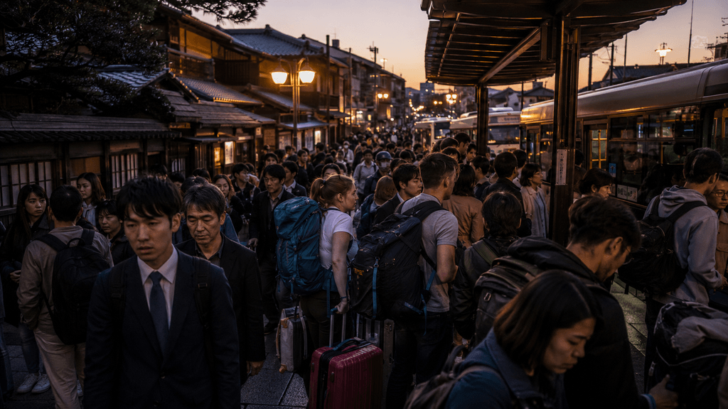京都市内の観光客とバスの混雑