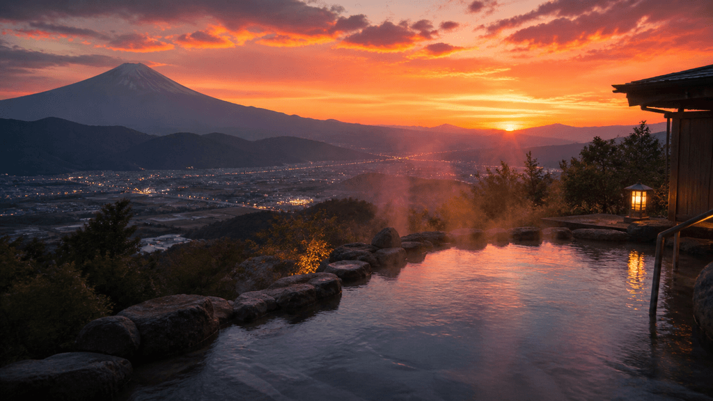 夕暮れ時の絶景露天風呂