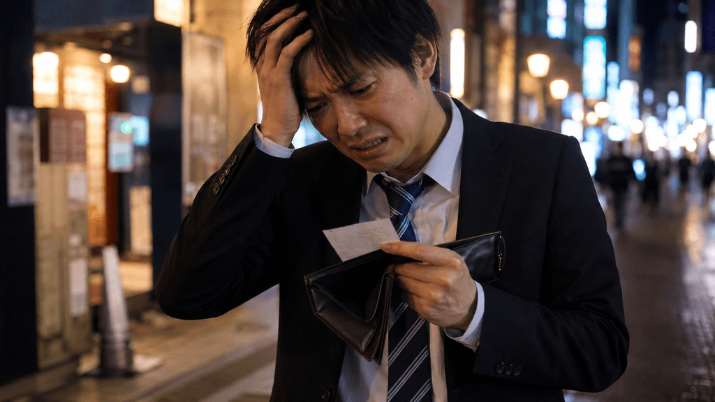 ニシタチの飲み代と代行代で絶望する様子