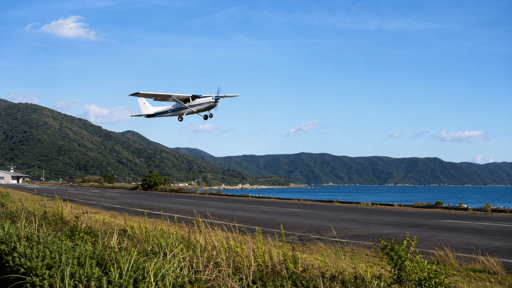 離島から福岡へ飛び立つ小型プロペラ機