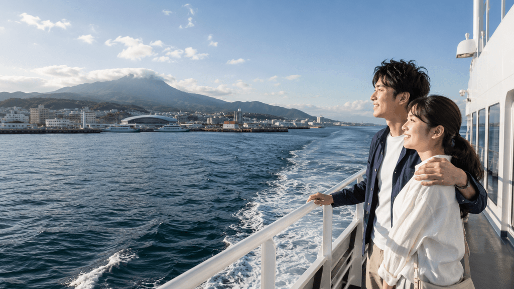 高速フェリーで有明海を渡り熊本へ向かう様子