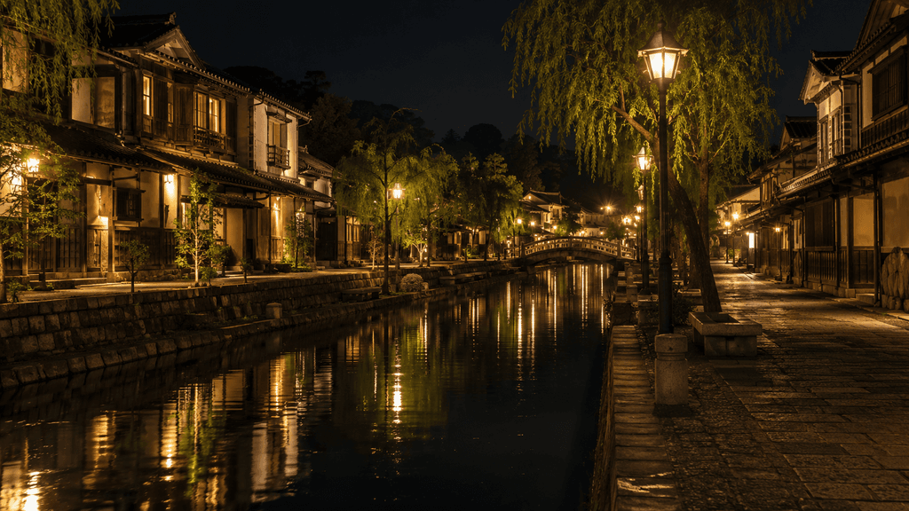 静かな夜の観光地のイメージ