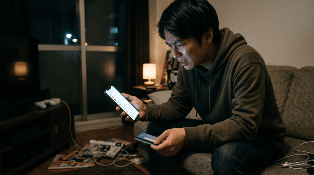 無駄な出費に後悔する男性