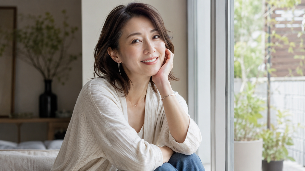 離婚歴や子持ちの不安を解消し大人の余裕を持って優しく微笑む30代後半の日本人女性