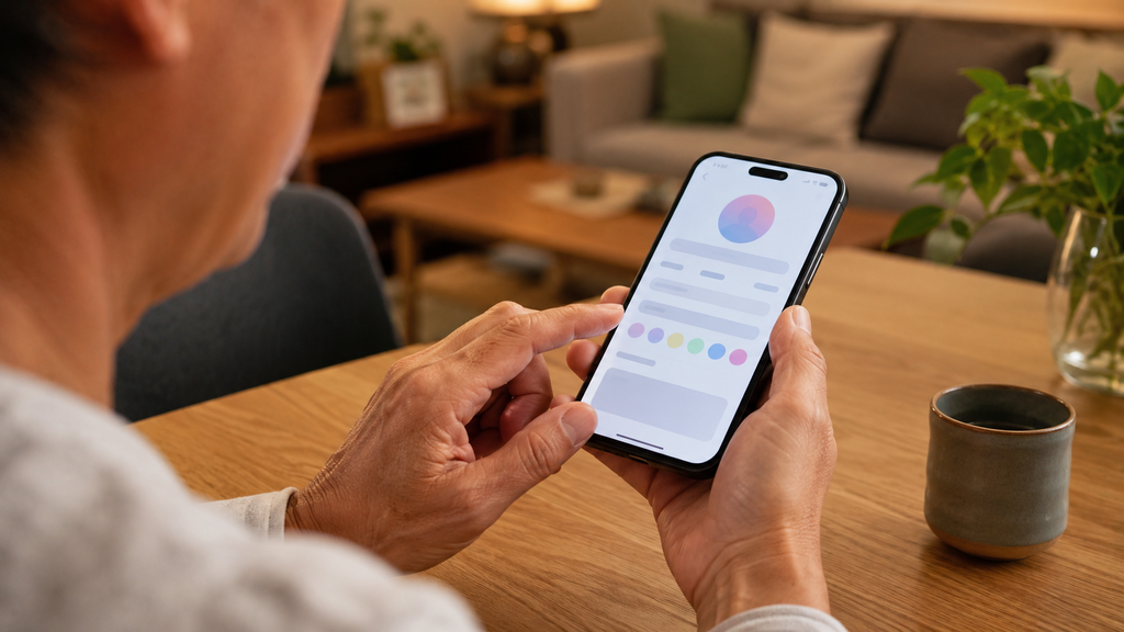 スマートフォンを使い誠実で前向きな自己紹介文を丁寧に作成する大人の手元