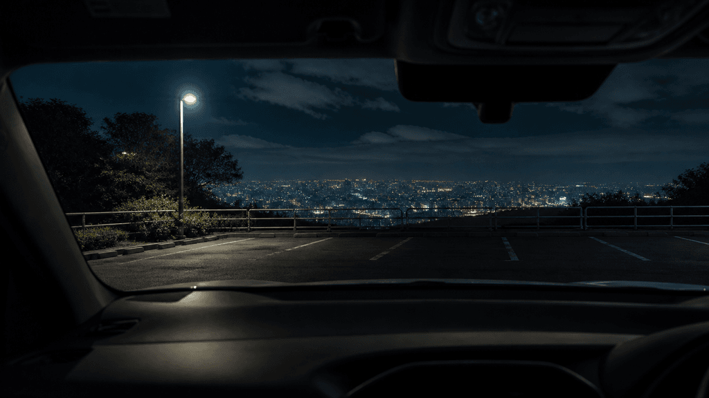 フロントガラス越しに見る完全プライベートな夜景