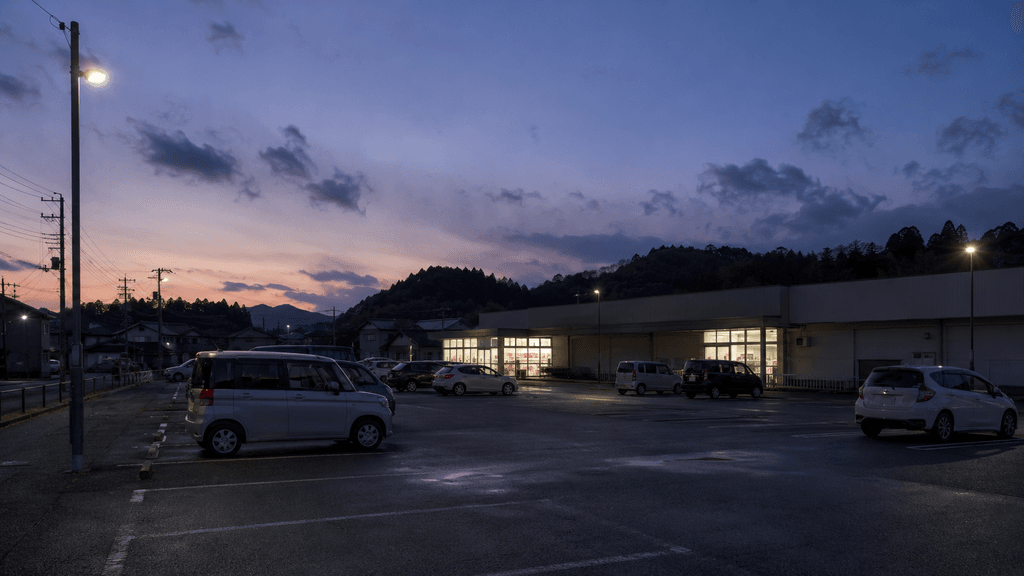 田舎のスーパーの駐車場