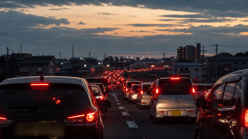 夕暮れ時のバイパス渋滞