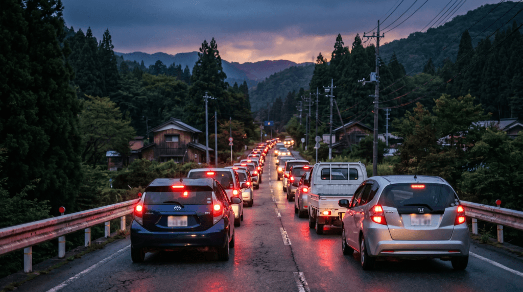 国道の一本道渋滞