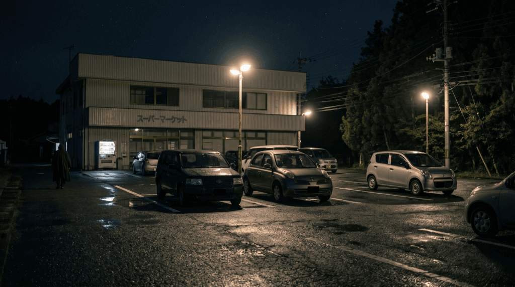 夜の地方スーパー駐車場