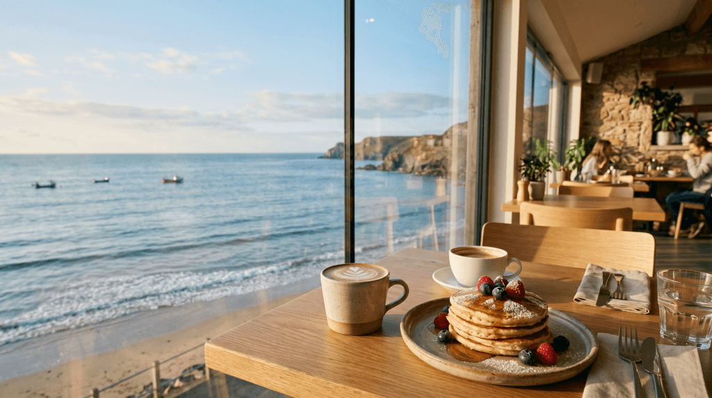 海沿いのカフェとパンケーキ